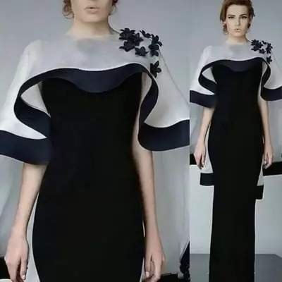 High neck mother of the bride dresses with shawl navy blue flowers short sleeves ruched evening formal gowns