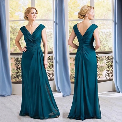 Modern simple midnight green sleeves mother of the bride dresses v neckline wedding party gowns