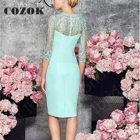 Chiffon Classic Short Two Pieces Mother Of The Bride Dresses With Jacket Knee Length Illusion Wedding Party Gowns  - Thumbnail 1