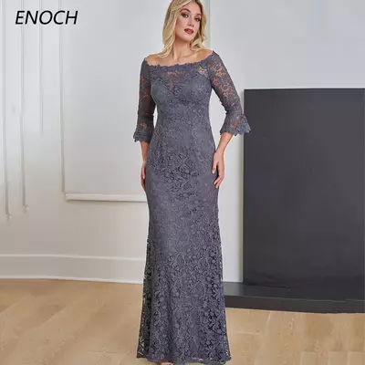 Elegant mother of the bride dresses lace half sleeves illusion zipper formal weddings party gown vestidos
