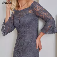 Elegant Mother of the Bride Dresses Lace Half Sleeves Illusion Zipper Formal Weddings Party Gown Vestidos - Thumbnail 2