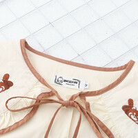 College style large lapel embroidered squirrel lace-up long-sleeved blouses - Thumbnail 3