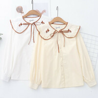 College style large lapel embroidered squirrel lace-up long-sleeved blouses - Thumbnail 6