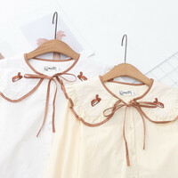 College style large lapel embroidered squirrel lace-up long-sleeved blouses - Thumbnail 7