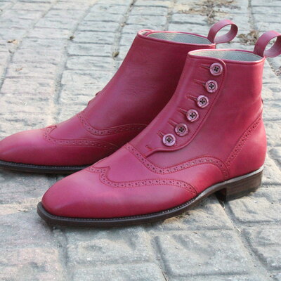 Crafted leather handmade men button ankle high dress boot - Thumbnail 5