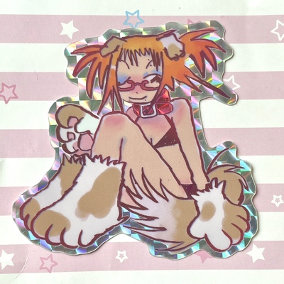 party puppy holographic sticker