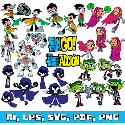 Set of 26 ten titans characters + logo - high quality vector images / set de 26 personajes de jovenes titanes  + logo imagenes vectoriales 