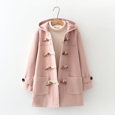 College style horn button wool mid-length autumn and winter coat