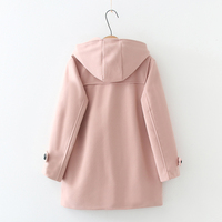 College style horn button wool mid-length autumn and winter coat - Thumbnail 5