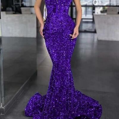 Spaghetti straps sequins mermaid prom dresses - Thumbnail 5