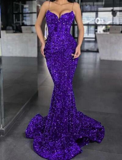 Spaghetti Straps Sequins Mermaid Prom Dresses