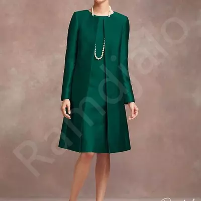 Simple mother of the bride dresses with satin jacket long sleeves knee length retro groom mother's wedding guest gown