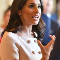 Princess Meghan Mother of the Bride Dresses  Half Sleeves Tea Length Vintage Short Button Formal Party Gown (Belt is not included) - Thumbnail 1