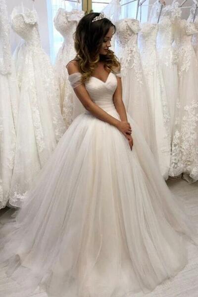 Off The Shoulder Tulle Ivory Wedding Dresses Bridal Gown