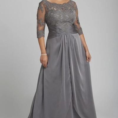 Elegant mother of the bride dresses for weddings gray dubai arabic lace half sleeves evening formal gowns