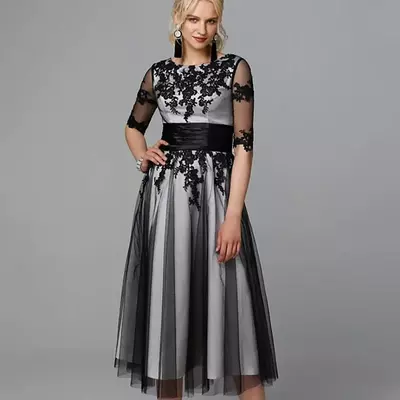 Elegant lace mother of the bride dresses a-line 3/4 sleeves short wedding party dress plus size mother daughter dress