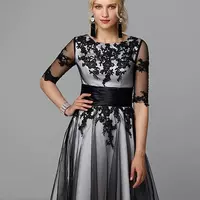 Elegant Lace Mother of the Bride Dresses A-Line 3/4 Sleeves Short Wedding Party Dress Plus Size Mother Daughter Dress - Thumbnail 2