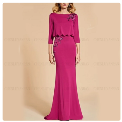 Elegant long mother of the bride dresses 3/4 sleeves mermaid wedding guest gown applique sexy dress women for wedding party