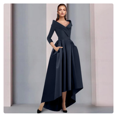 Satin mother of the bride dresses a-line v-neck long wedding party gowns with pockets 3/4 sleeves elegant dress for women