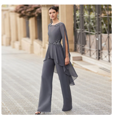 Elegant long mother of the bride dresses 3/4 sleeves mermaid wedding guest jumpsuit applique sexy dress women for wedding party