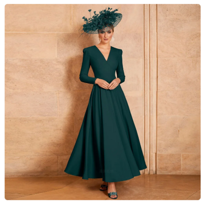 Green mother of the bride /groom dresses v-neck a-line sexy wedding guest gowns long sleeves elegant dress women for wedding party