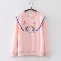 New Sweet Academy Wind Cartoon Big Eye Embroidered Round Neck sweater - Thumbnail 2