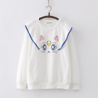 New Sweet Academy Wind Cartoon Big Eye Embroidered Round Neck sweater - Thumbnail 4