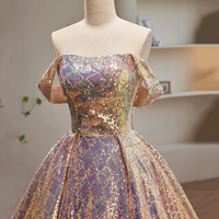 Shiny Sequins Off the Shoulder Long A-Line Prom Dress - Thumbnail 1