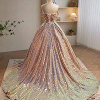 Shiny Sequins Off the Shoulder Long A-Line Prom Dress - Thumbnail 2