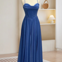 A Line Sweetheart Neck Blue Long Prom Dress, Backless Blue Long Evening Dress KPP1657 - Thumbnail 1