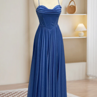 A line sweetheart neck blue long prom dress, backless blue long evening dress kpp1657