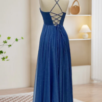 A Line Sweetheart Neck Blue Long Prom Dress, Backless Blue Long Evening Dress KPP1657 - Thumbnail 2
