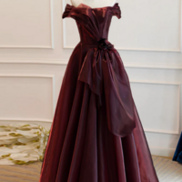 A Line Burgundy Organza Burgundy Long Prom Dress, Burgundy Long Evening Dress KPP1658 - Thumbnail 1