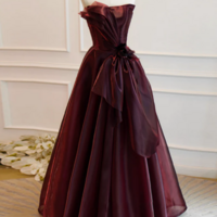 A Line Burgundy Organza Burgundy Long Prom Dress, Burgundy Long Evening Dress KPP1658 - Thumbnail 2