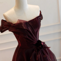 A Line Burgundy Organza Burgundy Long Prom Dress, Burgundy Long Evening Dress KPP1658 - Thumbnail 3