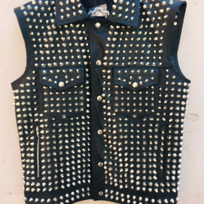 Crafted leather men golden studded jacket punk style stylish leather vest  - Thumbnail 5