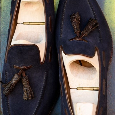 Hot sale men's christmas navy blue genuine suede tassel loafer formal shoes