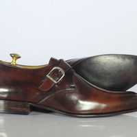 Handmade Brown Dress Shoes Monk Straps Shoes Leather Dress Formal Shoes - Thumbnail 2