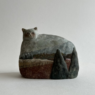 🔴 sold "the first snow in meadow" original clay sculpture by ame to mori