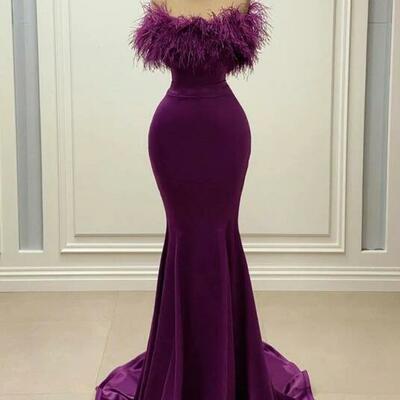 Mermaid sheath purple long prom dresses - Thumbnail 4