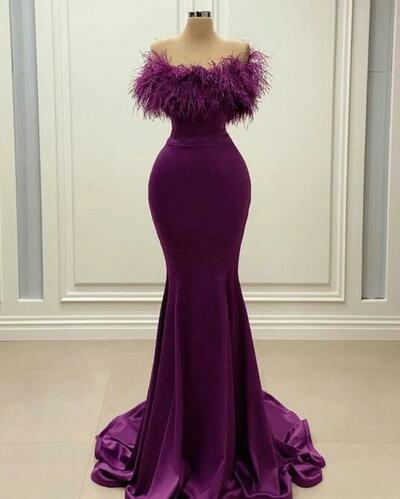 Mermaid Sheath Purple Long Prom Dresses