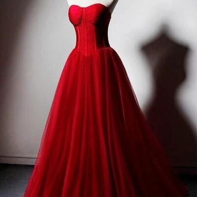 Floor length red sweetheart tulle ball gown formal dress - Thumbnail 3