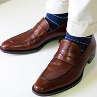 Gentlemen Style Brown Leather Penny Loafers Moccasin Shoes Handmade Edition - Thumbnail 1