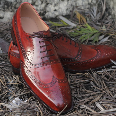 Men's brown shoes, men's leather wing tip formal shoes