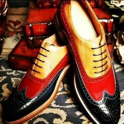 Handmade men's genuine leather oxford broge shoes