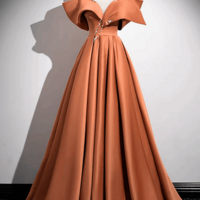 A Line Orange Satin Beaded Sweetheart Prom Dress, Orange Long Evening Dress KPP1662 - Thumbnail 1