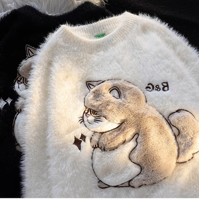 Soft cartoon plush cat sweater - Thumbnail 1