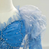 A Line Blue Beaded Short Sleeves Prom Dress, Blue Stars Long Evening Dress KPP1666 - Thumbnail 2