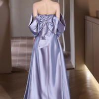 Light Purple Satin Beaded Off Shoulder Prom Dress, Light Purple Evening Dress KPP1667 - Thumbnail 3