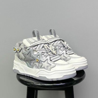 Grey white daisu star platform sneakers for women